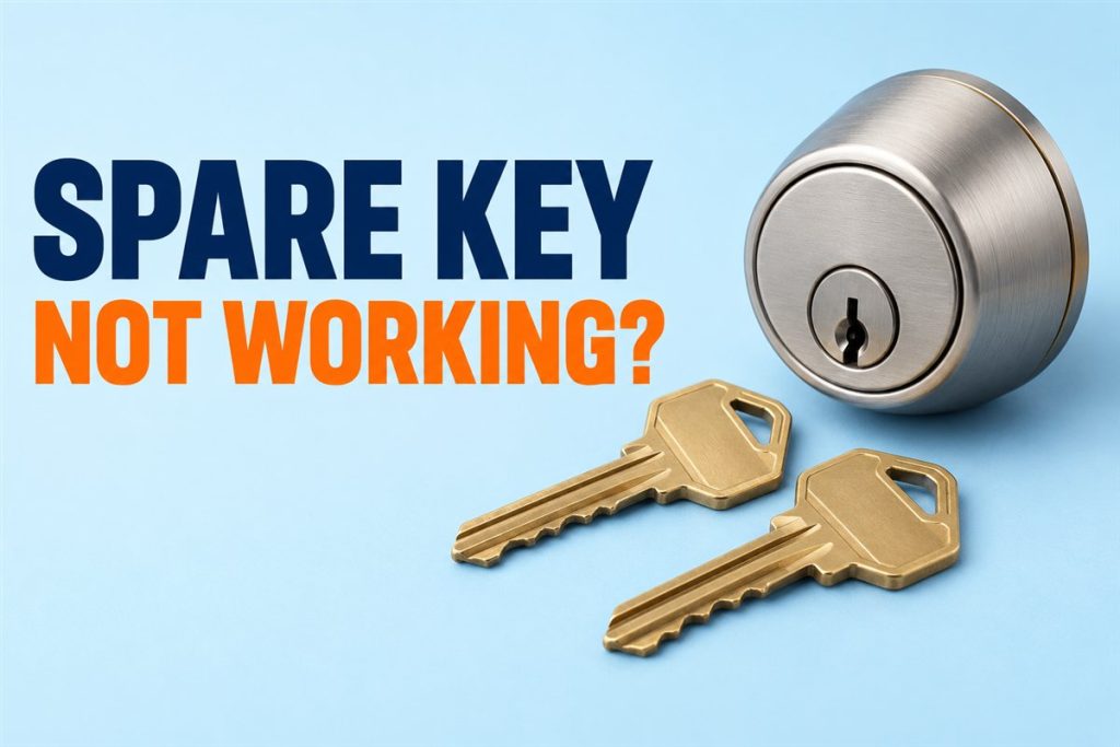 House keys and deadbolt cylinder illustrating spare key fit